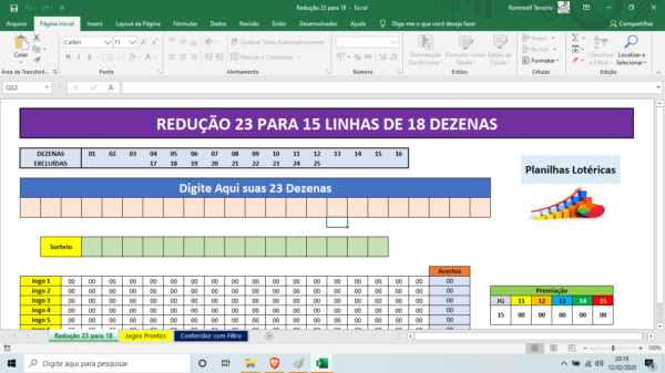 Planilha Lotofácil - Redução 23 para 18 - Jogos Prontos