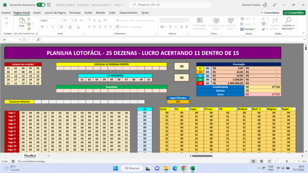 Planilha ouro da Lotofácil - Planilhas Lotéricas 10