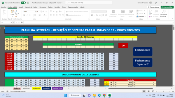 Lotofácil Redução 22 para 19