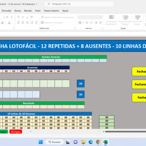 Planilha Lotofácil – 12 Repetidas com 8 Ausentes