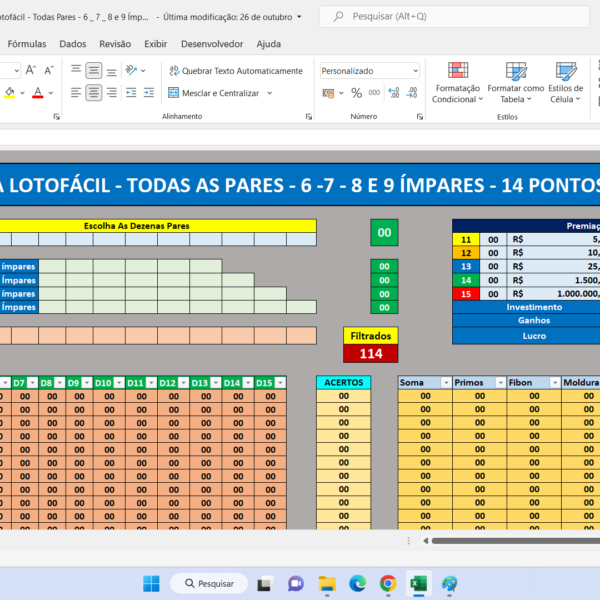 Planilha lotofácil todas as pares Planilhas Lotéricas 10