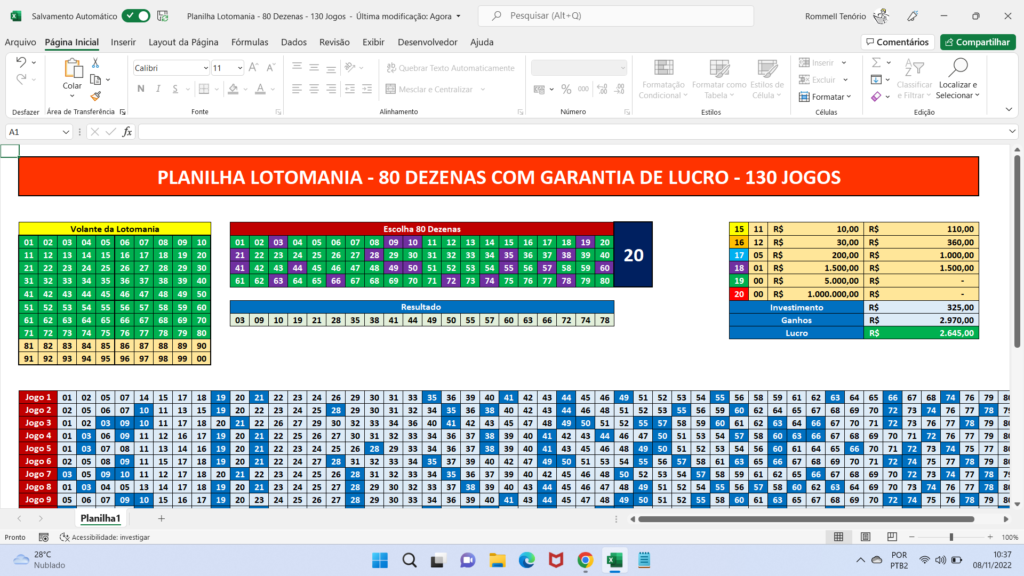 Planilha Lotomania - 80 Dezenas - Planilhas Lotéricas 10