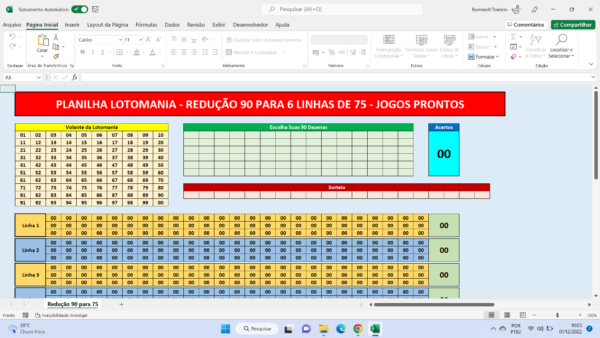 Planilha Lotomania - Redução 90 para 75