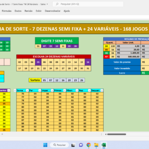 Planilha Dia de Sorte – 31 Dezenas com 7 SEMI FIXAS Cercando a Sena