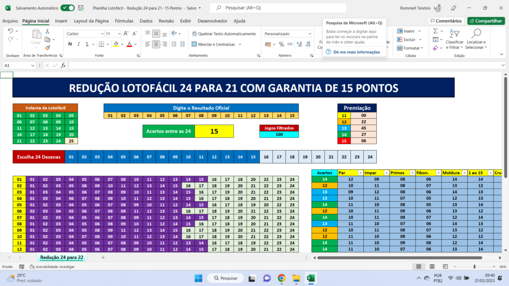 Planilha Lotinha – Redução 24 Para 21 – 100% 15 Pontos – Planilhas ...