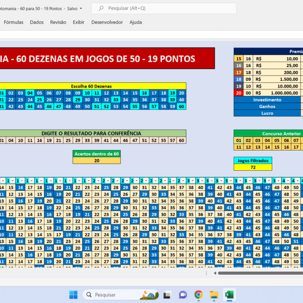 Planilha Da Lotomania Jogando As Dezenas Do Concurso Anterior