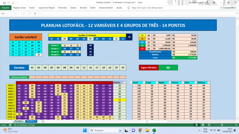 Planilha Lotof Cil Dezenas Garantindo Pontos Planilhas