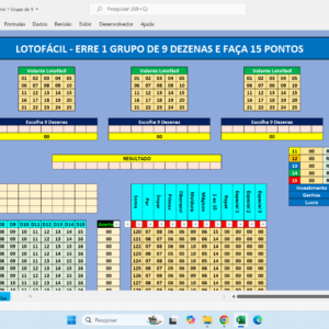 Planilha Lotofácil – 5 Combinações de 9 Dezenas