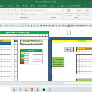 Planilha Timemania – Jogando com 20 dezenas – 5 , 6 e 7 Pontos.