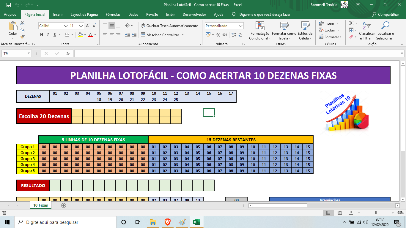 Planilha Lotofácil Grátis - 10 Fixas 