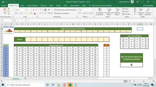 Planilha Lotofácil - Jogando com 21 Dezenas - Sempre Lucro com 20 Jogos
