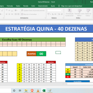 Planilha Quina – Jogando com 40 Dezenas – Garantia de Terno