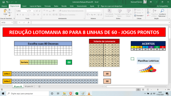 Planilha Lotomania - Redução 80 para 60 - Jogos Prontos