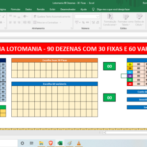 Planilha Lotomania – Jogando com 90 Dezenas e 30 Fixas