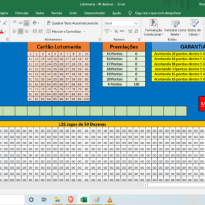 Planilha da Lotomania – 90 Dezenas em 9 grupos de 10