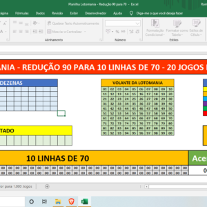 Planilha da Lotomania – Redução 90 para 70 – Jogos Prontos