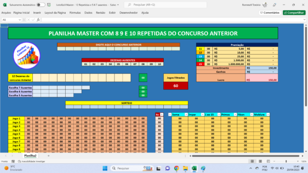 Lotofácil - Repetidas e Ausentes - Planilhas Lotéricas 10