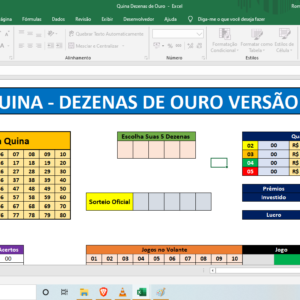 Planilha da Quina – As Dezenas de Ouro da Quina – 14 Jogos com Quadra