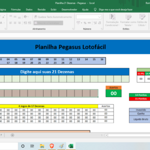 Planilha Pegasus da Lotofácil – Redução 21 dezenas para 17 – 14 Pontos