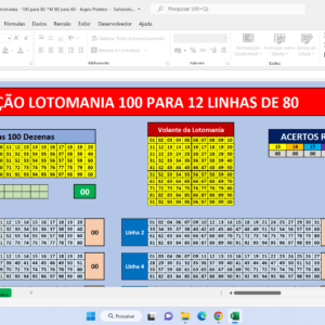 Planilha Lotomania – Redução 100 para 80 – 80 para 60