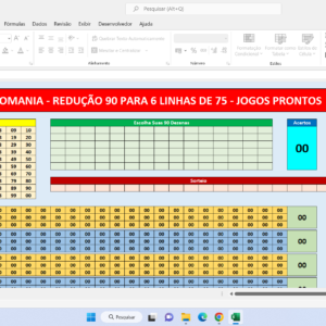 Planilha Lotomania – Redução 90 para 75 com Jogos Prontos