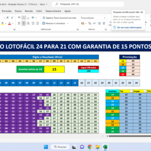 Planilha Lotinha – Redução 24 para 21 – 100% 15 Pontos