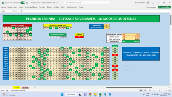 Planilha Seninha - 10 Fixas e 50 Variáveis