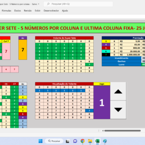 Planilha Super Sete – 5 Números por Coluna Com 1 Fixa em 25 Jogos