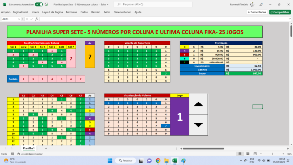 Planilha Super Sete - 5 Números por Coluna