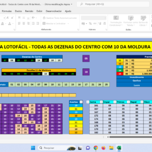 Planilha Lotofácil – Todas as Dezenas do Centro com 10 da Moldura