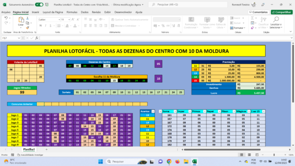 Lotofácil - Dezenas do Centro - Planilhas Lotéricas 10