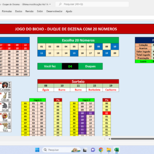 Planilha Jogo do Bicho – Duque de Dezenas com 20 Números