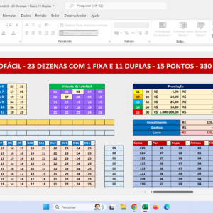 Planilha Lotofácil – 23 Dezenas com 1 Fixa