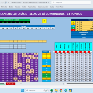 Planilha Lotofácil 16 ao 25 Combinados