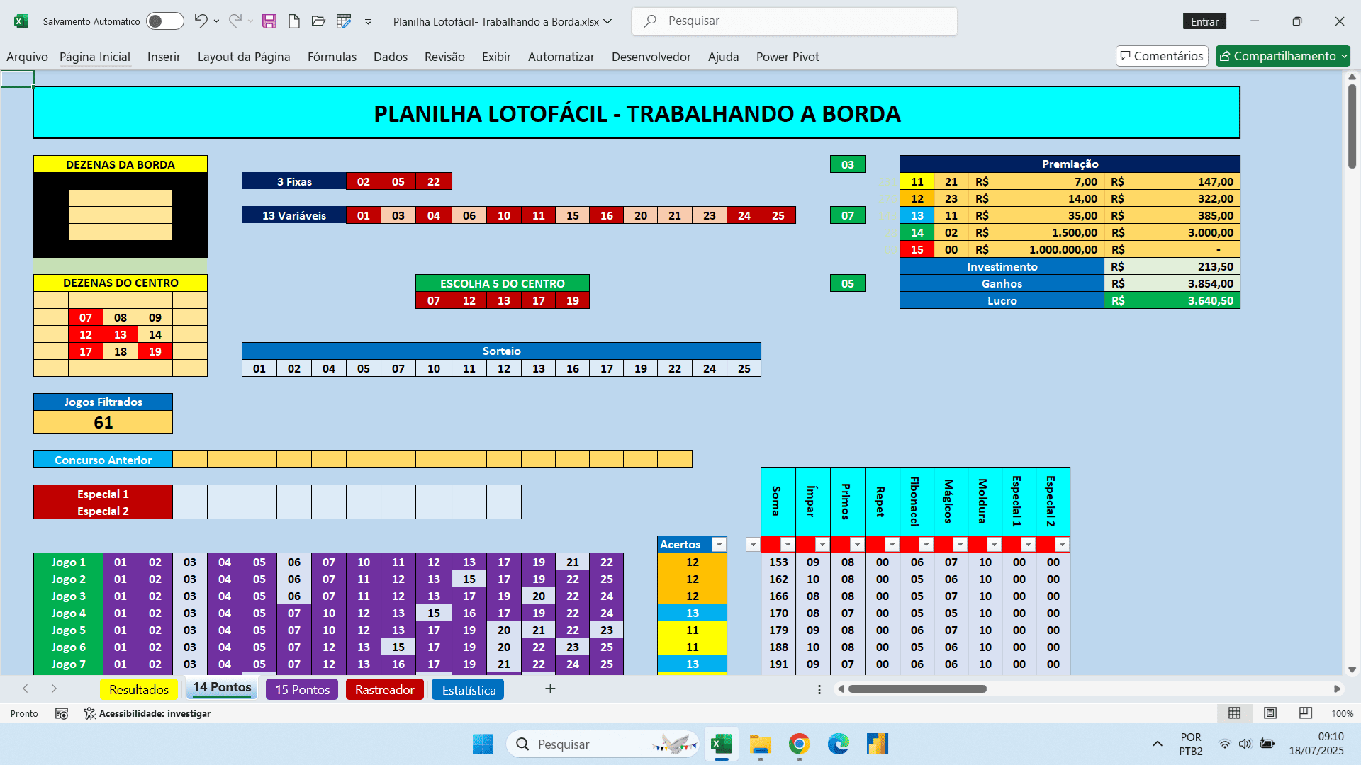 Lotofácil com a moldura combinada